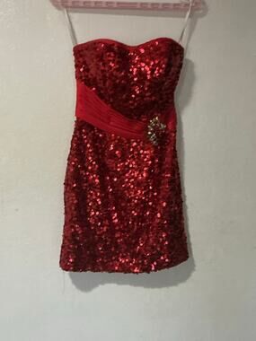 Hannah S 100% Silk Red Sequin Strapless Cocktail Dress Size 4